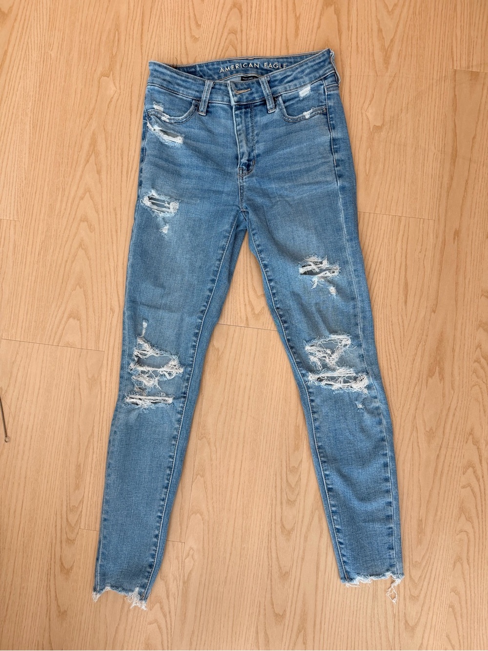 American Eagle Outfitters Women's Distressed Skinny Jeans - Blue
